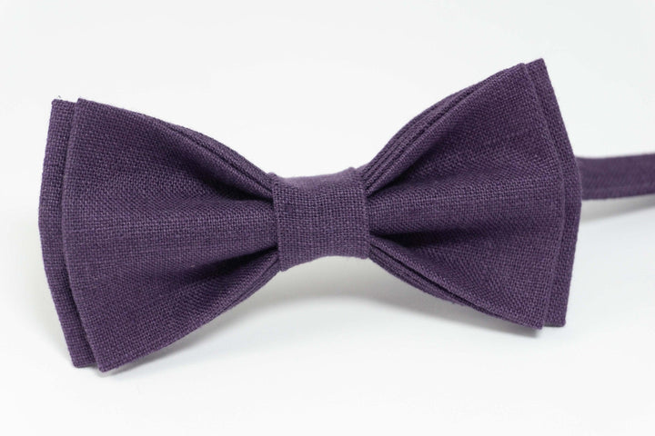 Dark Purple bow tie for weddings | Dark Purple linen bow tie