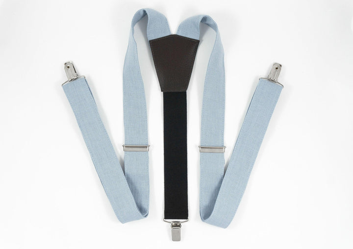DUSTY BLUE linen suspenders Adjustable Y- Back Suspenders - ADULT Baby Boys Kids Children Mens Groom Page Boy Wedding