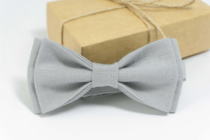 Dusty Gray bow tie | High Quality Linen dusty gray pre tied bow tie for you weddings - High quality adjustable strap