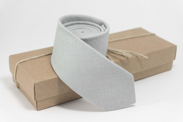 Dusty Gray Linen Skinny Necktie | Eco-Friendly Groomsmen Gift