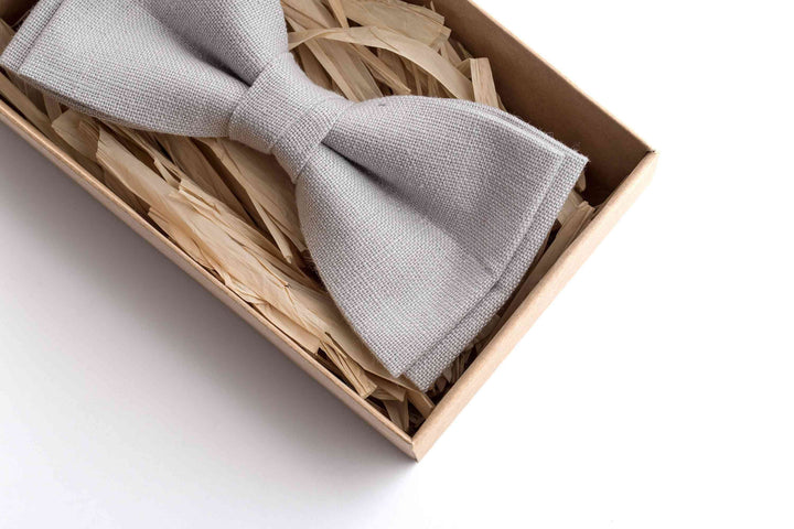 Dusty Grey Linen Bow Tie For Wedding