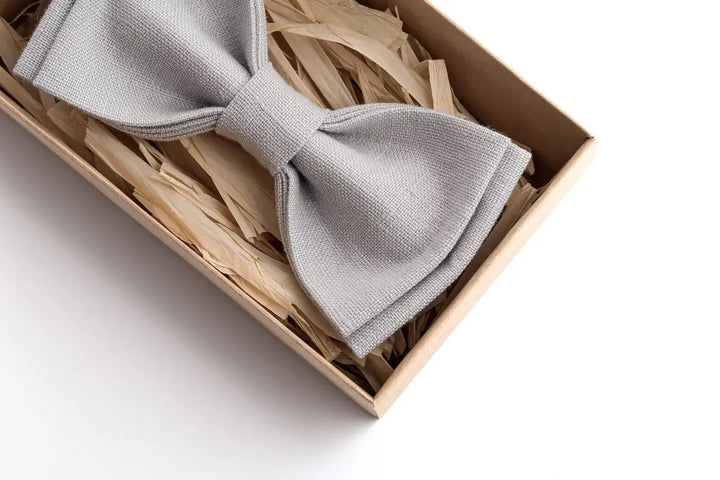 Dusty Grey Linen Bow Tie - Elegant Choice for Weddings and Groomsmen