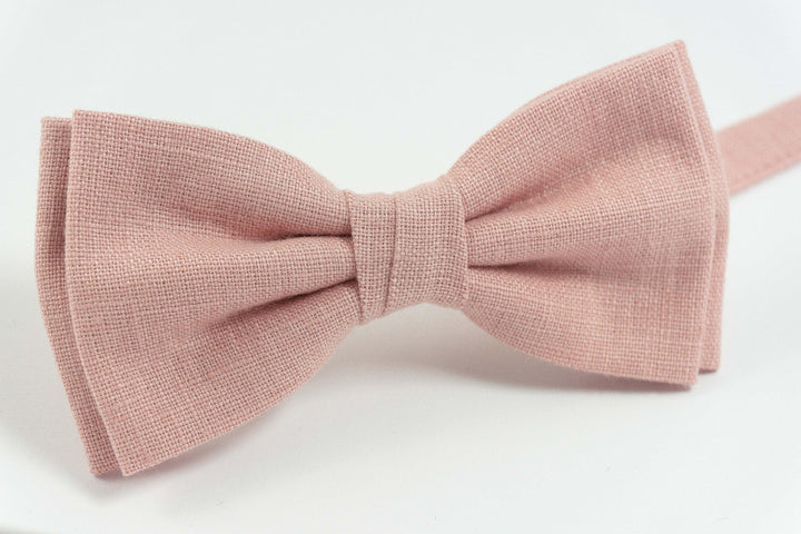 Dusty pink bow tie and pocket square for wedding | Eco Friendly Linen pink bow tie gift for groomsmen