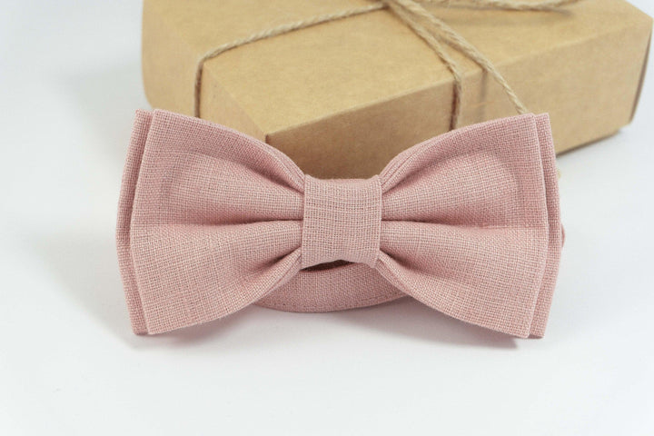 Dusty pink pre tied bow ties for you groom | High Quality Linen pre tied bow ties for you weddings - High quality adjustable strap
