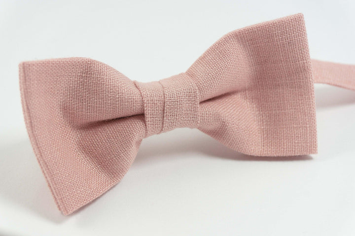 Dusty pink wedding tie and bow tie can be ordered with matching pocket square for weddings | Eco Friendly Linen bow tie gift for groomsmen