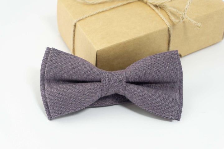 Dusty purple linen bow tie | groomsmen bow tie