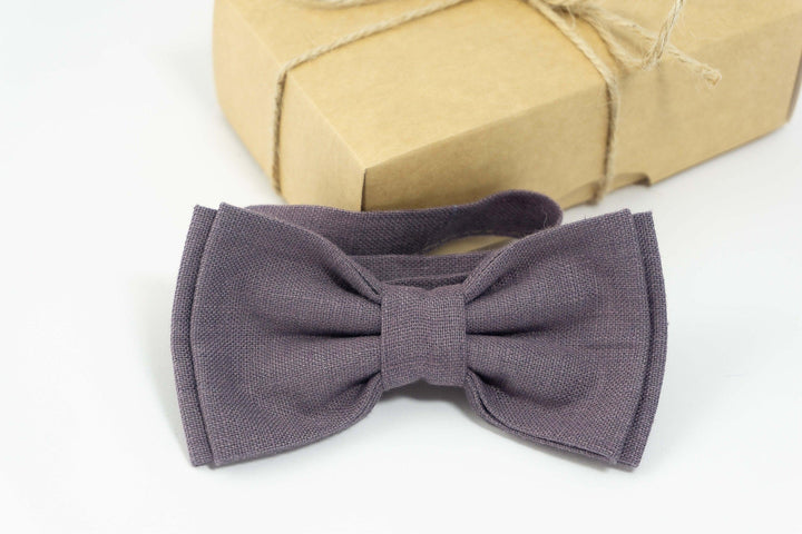 Dusty purple linen bow tie | wedding bow tie