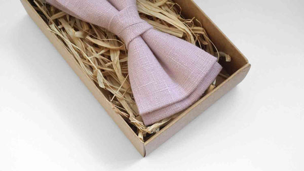 Dusty Rose Linen Bow Tie - Perfect for Rustic Weddings and Ring Bearers