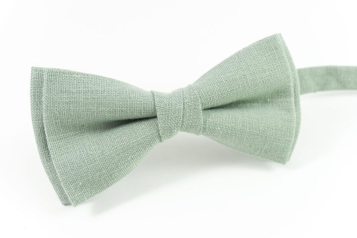 Dusty sage green linen bow tie for weddings
