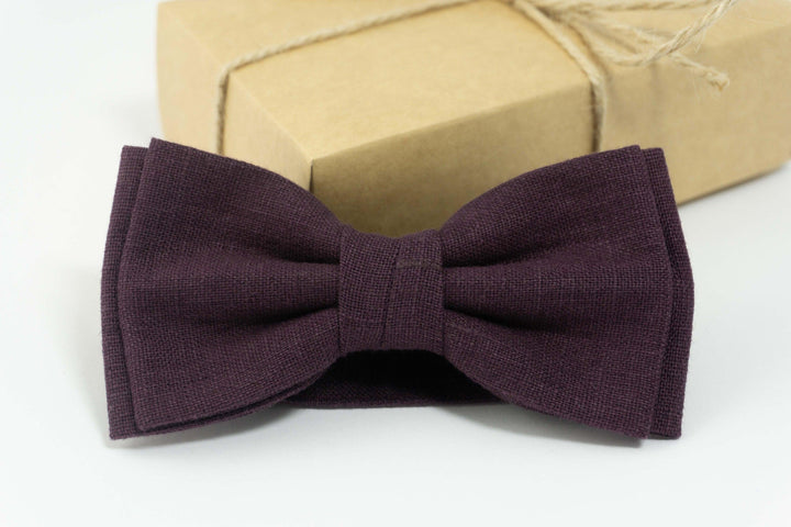 Eggplant bow tie | Eggplant linen bow tie