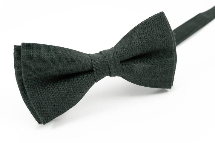 Forest Green Bow Tie for Mens and Kids Pre-Tied Dark Green Handmade Bow Tie Linen