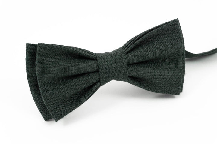 Sophisticated Forest Green Linen Bow Tie for Men - Pre-tied, Adjustable, and Perfect for Any Occasion