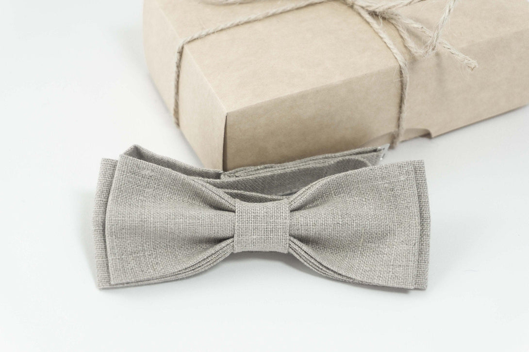 Gray Natural linen bow tie | Gray wedding bow ties