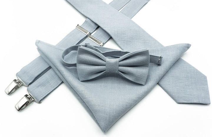 Dusty Blue Bow Tie and Suspenders Set for Boys and Adults