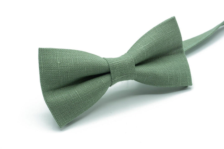 Sage Green Linen Tie Set with Pocket Square and Suspenders