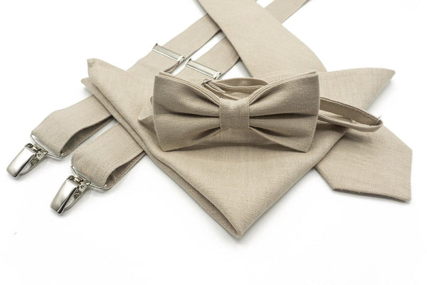 Beige Bow Tie Set for Kids and Adults