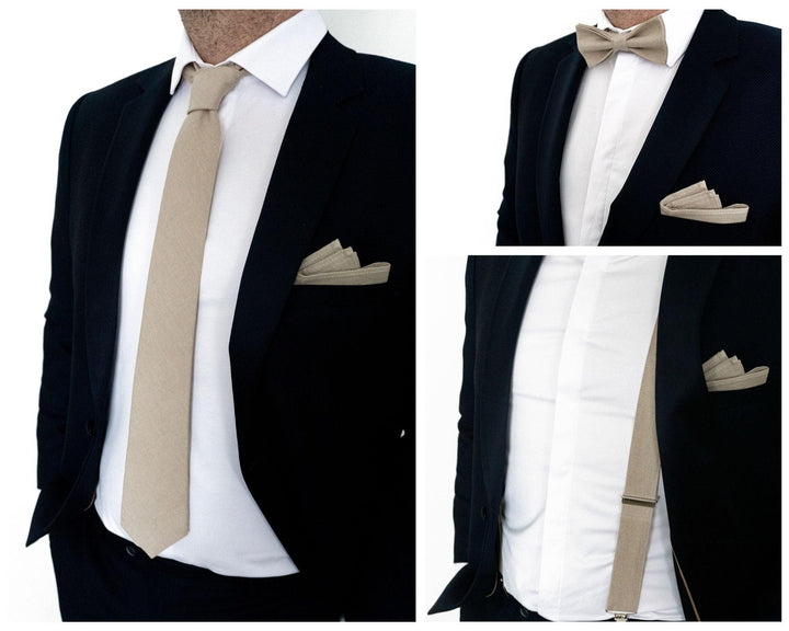 Beige Bow Tie Set for Men and Boys