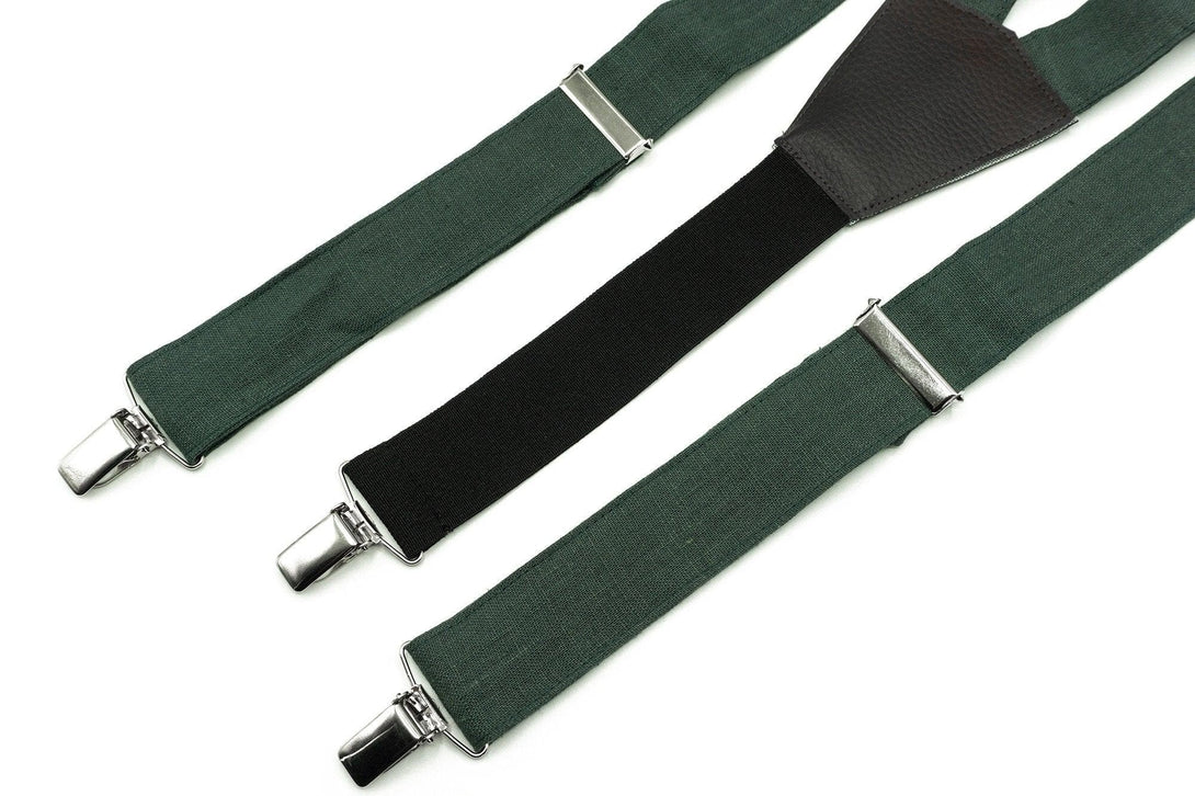 Forest Green Linen Bow Tie Set for Men