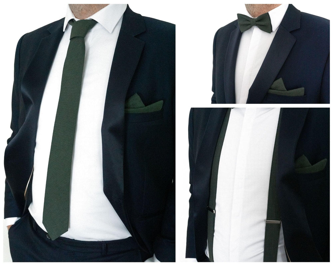 Wedding Linen Necktie and Hanky in Dark Forest Green