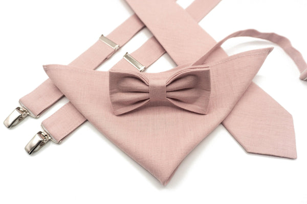 Dusty Pink Linen Bow Tie for a Stylish Wedding Look