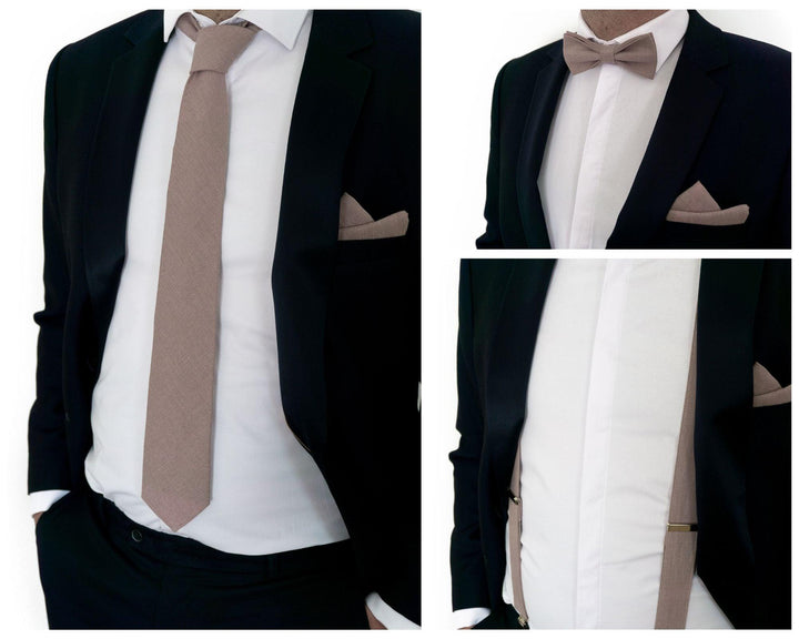 Taupe Pocket Square and Tie Set for Men