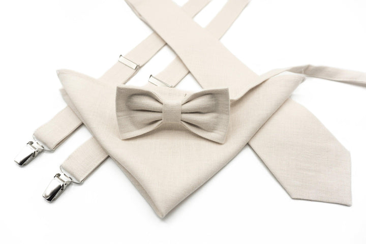 Ivory Cream Bow Tie & Suspenders: Perfect Accessory for Baby, Toddler, Boy, and Men