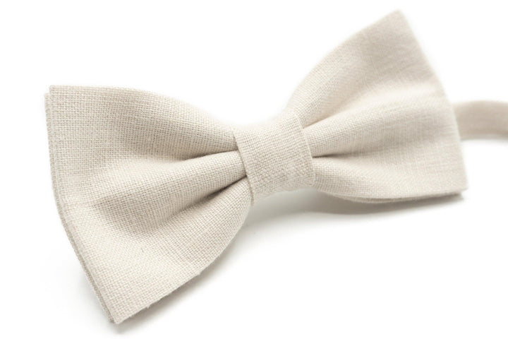 Ivory Linen Cream Bow Tie, Necktie, Suspender & Handkerchief Set for Men and Boys - Perfect for Weddings and Special Occasions