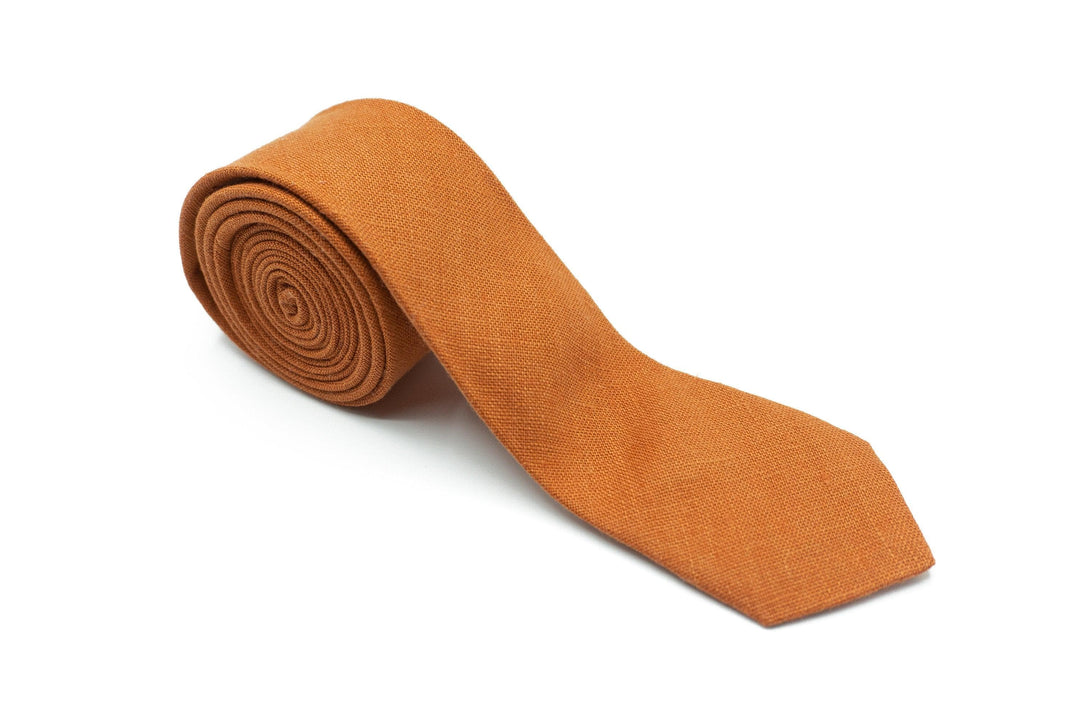 Premium Burnt Orange Men's Tie, Bowtie and Pocket Square Set for Formal Occasions