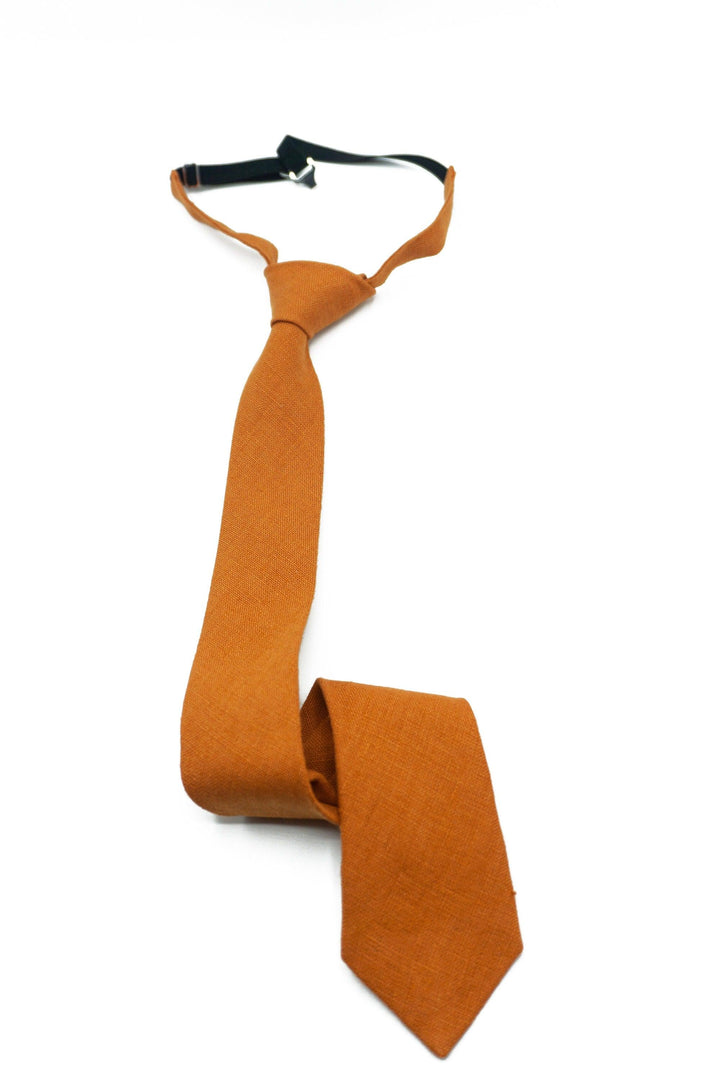 Burnt Orange Linen Bowtie, Tie and Pocket Square Set for Groomsmen