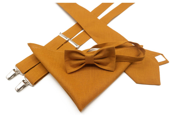 Mustard Bow Tie and Suspender Set for Boys and Men - Add a Pop of Color to Your Outfit