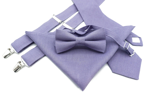 Linen Lilac Lavender Groomsmen/Kids Accessories - Tie, Bow Tie, Suspenders, Pocket Square, Necktie, and Bow Tie