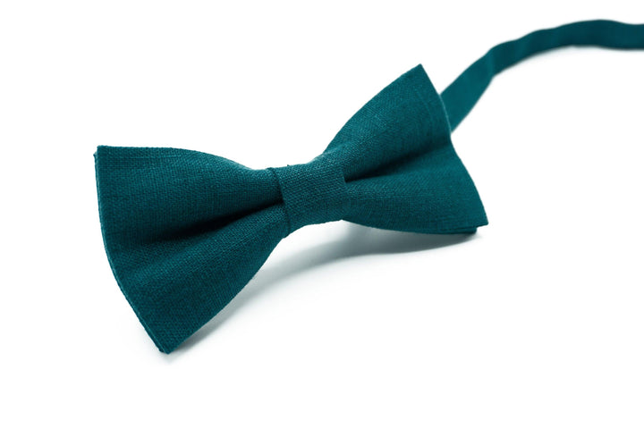 Teal Green Linen Bow Tie & Suspenders | Groomsmen & Ring Bearer Accessory