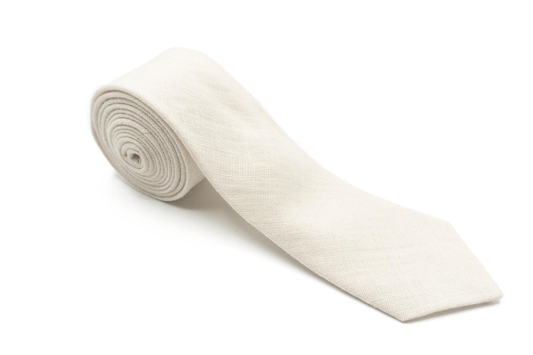 Ivory Linen Cream Bow Tie, Necktie, Suspender & Handkerchief Set for Men and Boys - Perfect for Weddings and Special Occasions