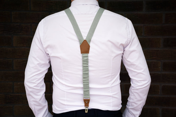 Beige Button and Clip Suspenders for Men - Wedding Suspenders for Groom and Groomsmen