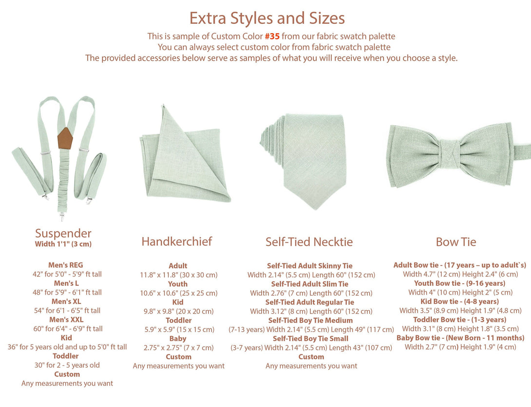 Elegant Dusty Sage Linen Bow Tie and Pocket Square Set
