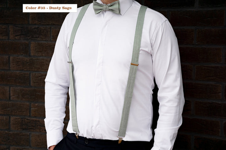 Beige Linen Suspender & Bow Tie Set - Perfect for Toddlers, Boys, Men, and Groomsmen