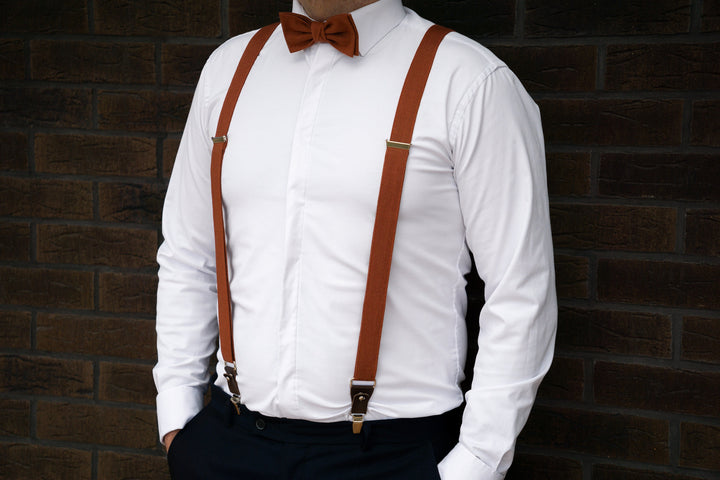 Elegant Terracotta Linen Bow Tie - Classic Accessory for Men and Boys - Matching Pocket Square Available Separately
