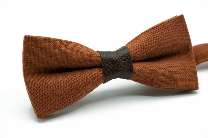 Handmade Terracotta Linen Bow Tie - Customizable for Men and Boys - Matching Pocket Square Available, Perfect for Weddings and Formal Events