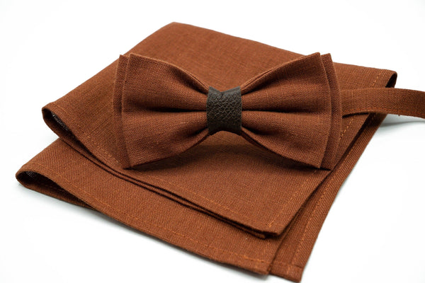 Terracotta Linen Bow Tie - Handmade and Customizable for Men and Boys - Ideal Groomsmen's Gift - Perfect for Weddings