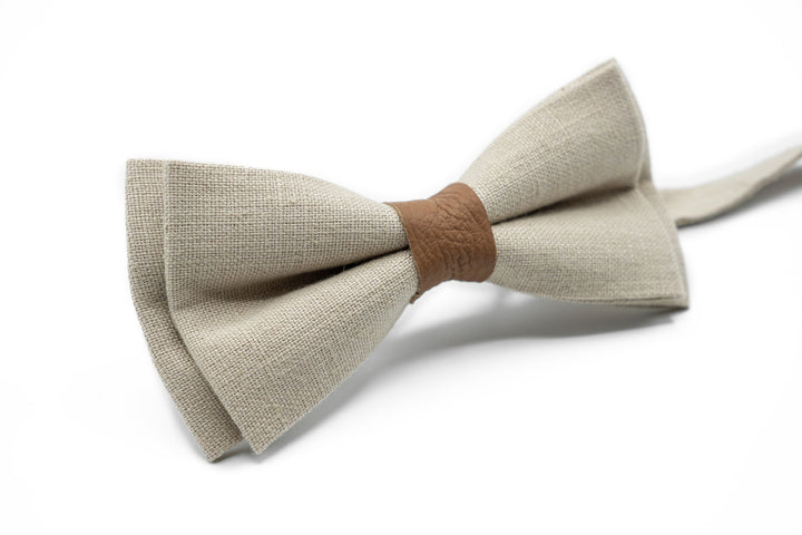 Classic Beige Men's Bow Tie | Optional Matching Pocket Square & Suspenders | Sophisticated Men's Accessories
