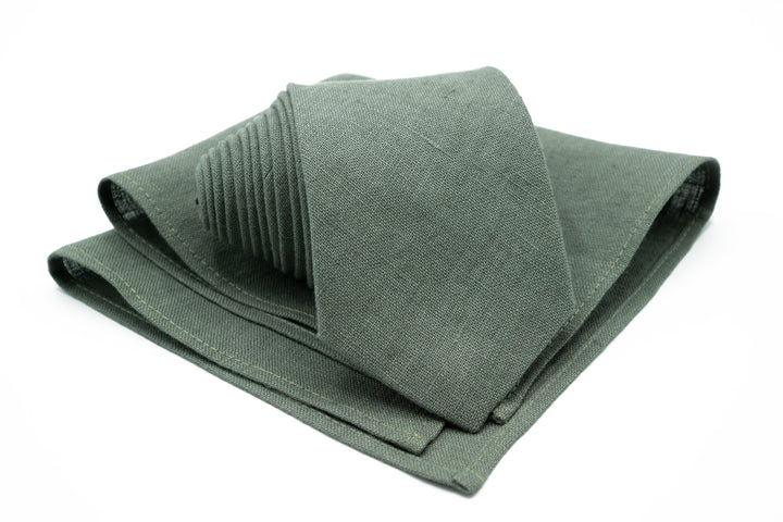 Eucalyptus Wedding Tie & Pocket Square - Men's Necktie Set - Ideal for Groomsmen or Formal Events