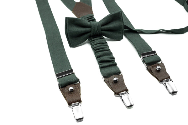 Hunter Green Bow Tie & Suspenders for Boys, Toddlers, Men - Perfect Wedding Accessory