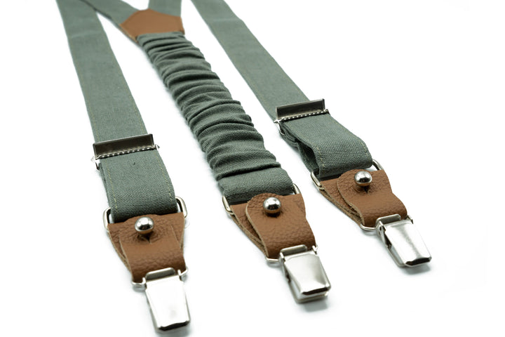 Eucalyptus Mens Suspenders and Bow Tie Set, Groomsman Bowtie, Sage Groom Braces for Adults and Boys