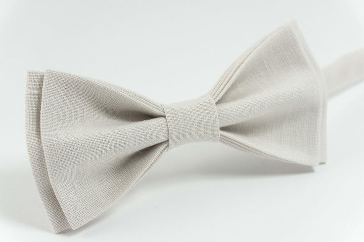 Ivory bow tie - groomsmen linen bow tie for wedding