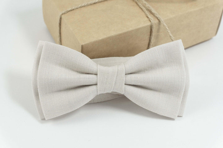 Ivory groomsmen bow tie for weddings | Ring bearer bow tie can be matched with linen pocket square