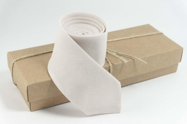 Ivory Linen Tie for Men | Accessory with Matching Pocket Square Option