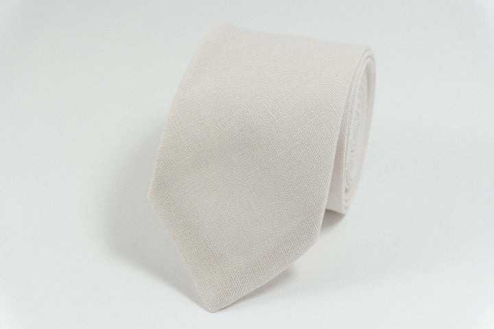 Ivory Linen Tie for Men | Accessory with Matching Pocket Square Option