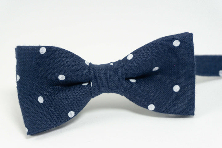 KIDS Blue Polka dot Bow Tie Bow & Childrens Linen Bow Ties for Child Blue Polka dot Bowties for Son Wedding bow tie