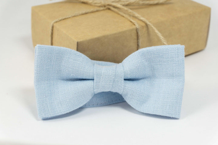 Light blue linen bow tie | Light blue mens ties