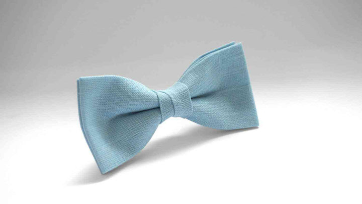 Stylish Light Blue Linen Bow Tie and Pocket Square Set - Perfect for Weddings